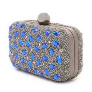 Santi Beaded Blue Hardshell Clutch